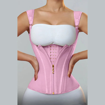 Fajas Colombianas Women Double Compression Waist Trainer Corset with Bone Adjustable Zipper and Hook-Eyes Flat Belly Body Shaper
