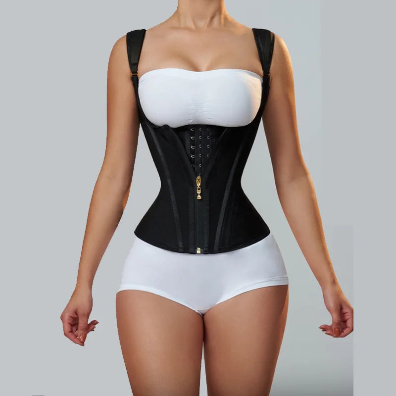 Fajas Colombianas Women Double Compression Waist Trainer Corset with Bone Adjustable Zipper and Hook-Eyes Flat Belly Body Shaper