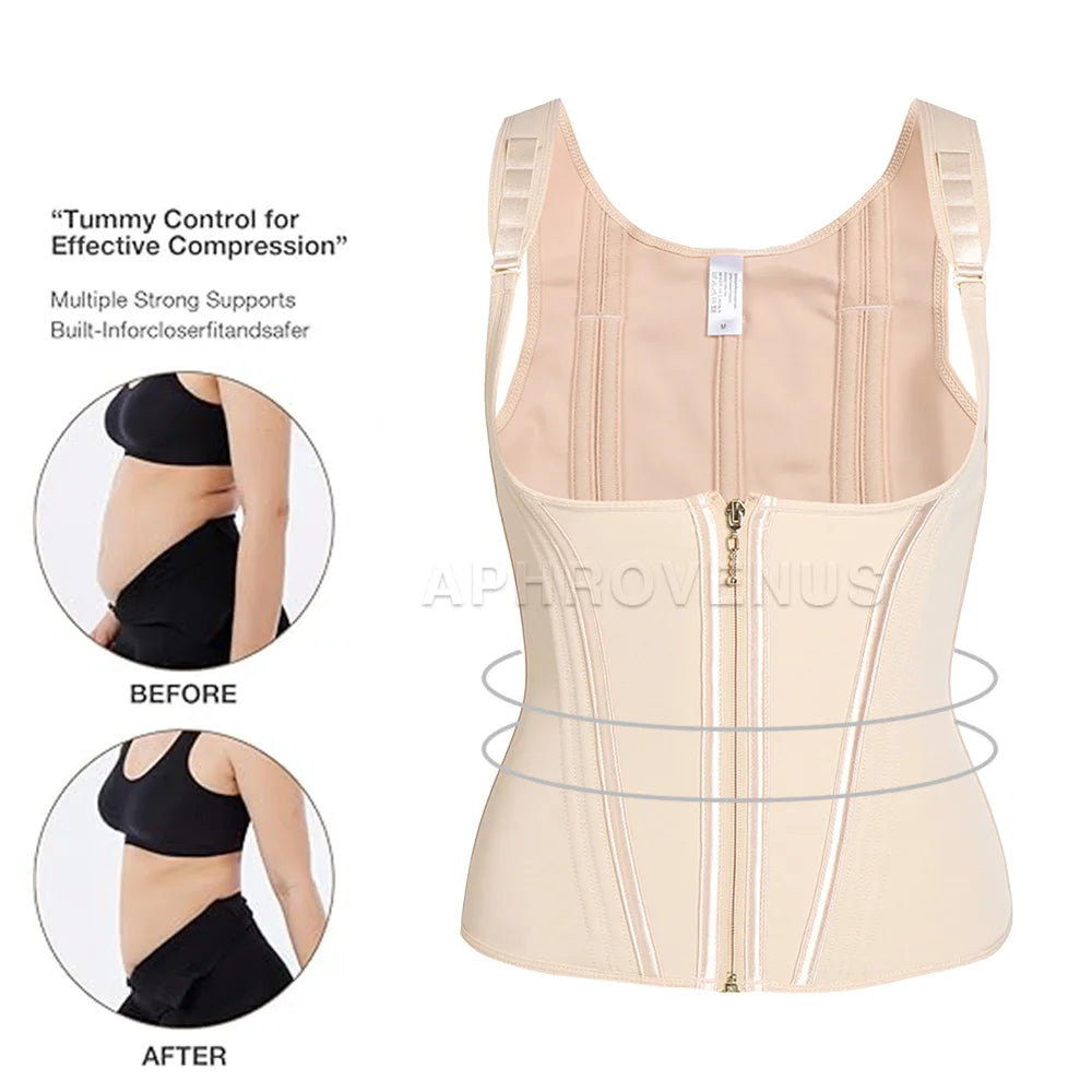 Fajas Colombianas Women Double Compression Waist Trainer Corset with Bone Adjustable Zipper and Hook-Eyes Flat Belly Body Shaper