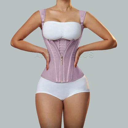 Fajas Colombianas Women Double Compression Waist Trainer Corset with Bone Adjustable Zipper and Hook-Eyes Flat Belly Body Shaper