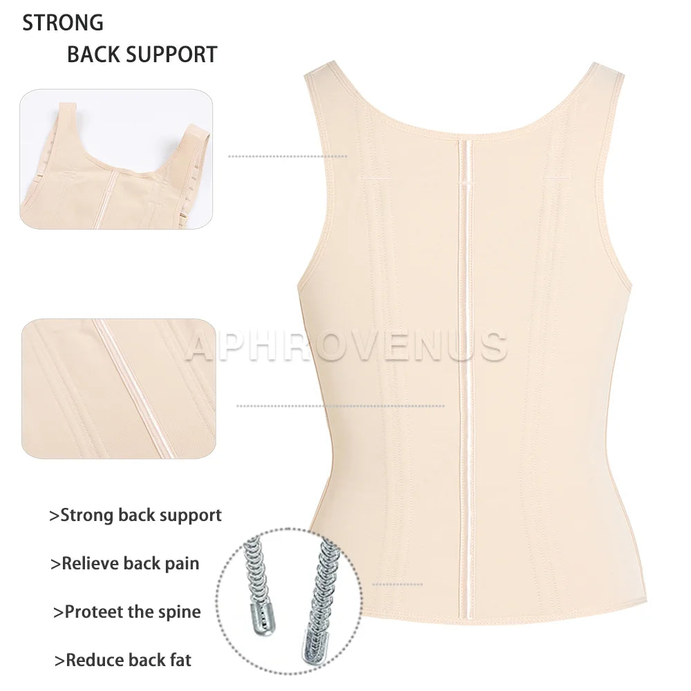 Fajas Colombianas Women Double Compression Waist Trainer Corset with Bone Adjustable Zipper and Hook-Eyes Flat Belly Body Shaper