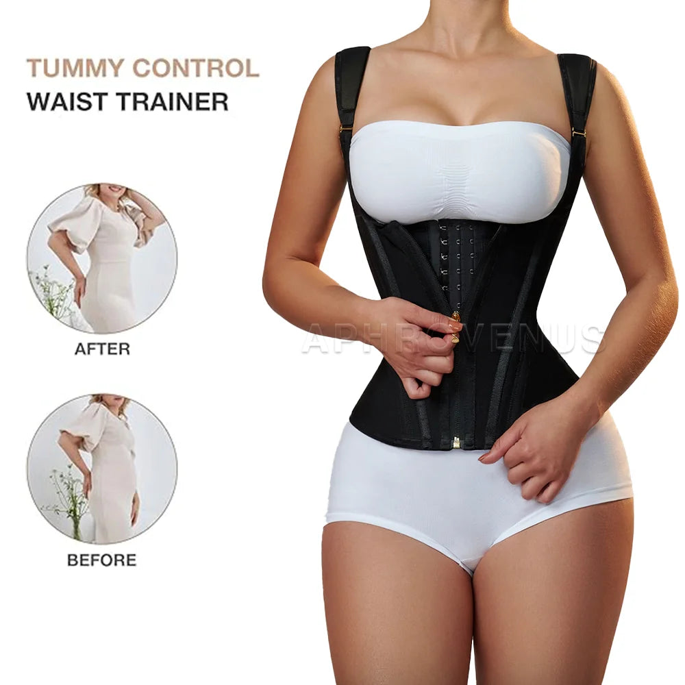 Fajas Colombianas Women Double Compression Waist Trainer Corset with Bone Adjustable Zipper and Hook-Eyes Flat Belly Body Shaper